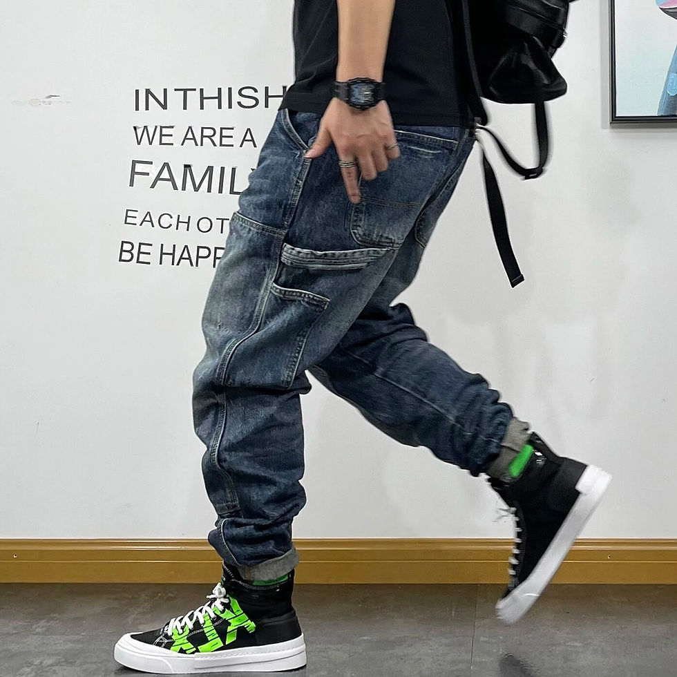 Thumbnail: American Fashion Hip Hop Cargo Jeans Streetwear Skateboard Harem Trousers Men C