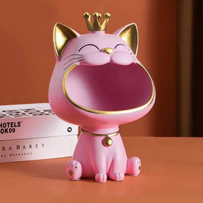 Thumbnail: Fortune Crown Big Mouth Cat Entrance Key Storage Tray Decorative Ornament, Ligh