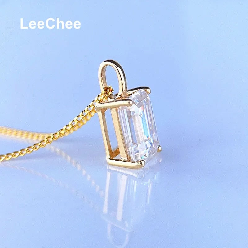 Miniaturebillede: Real 18K Yellow Gold Pendant 2CT 6*8MM Emerald Cut Moissanite Necklace VVS Lab