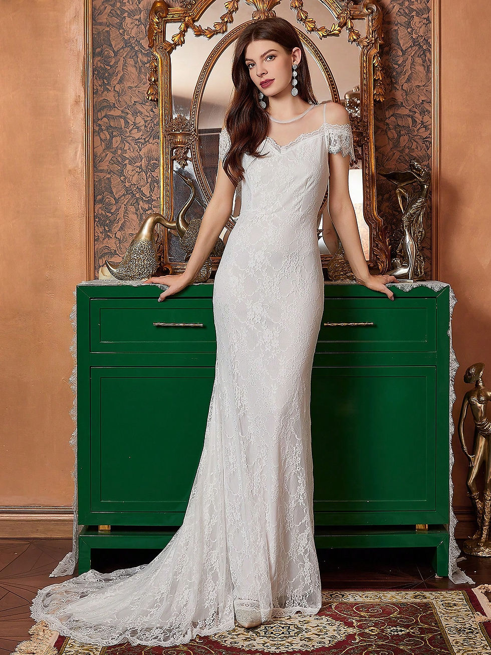 Thumbnail: White Mesh Yoke & Lace Mermaid Wedding Dress