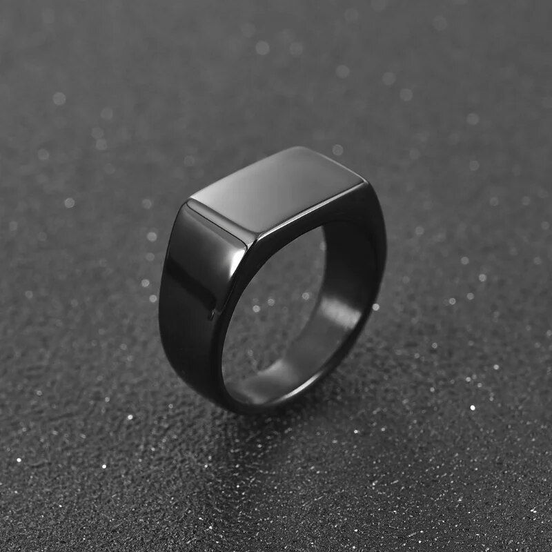 Thumbnail: New 2023 Metal Glossy Rings for Men Geometric Width Signet Square Finger Punk S
