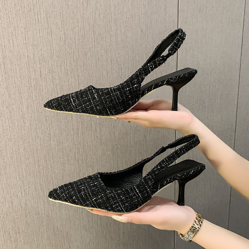 Thumbnail: Sea Salt Blue Pointed High Heel Sandals for Women Back Hollow Half Headed Singl