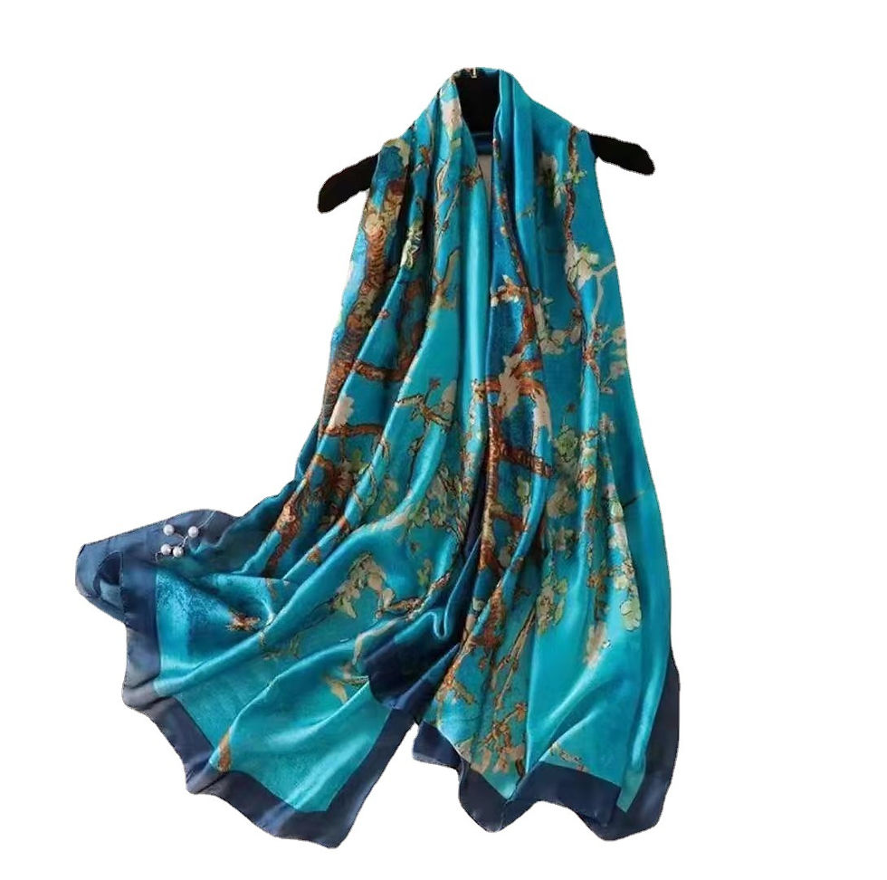 Thumbnail: 90x180cm Fashion Woman Silk Feeling Scarves Satin Plum Blossom Long Scarf Wrap