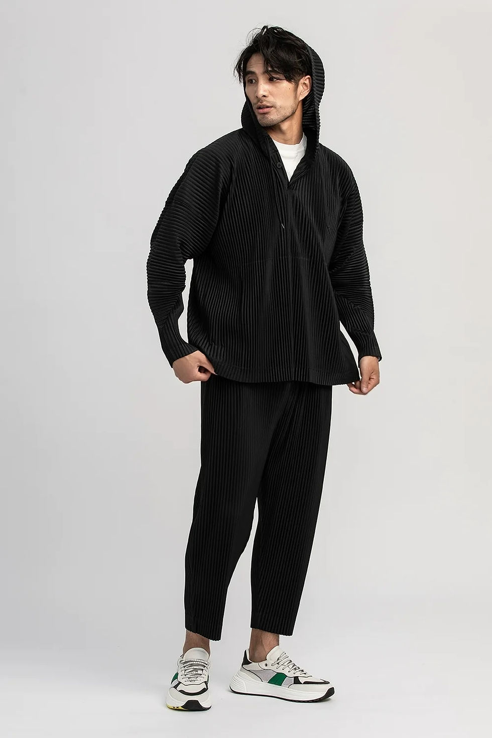 Thumbnail: Miyake Pleated Straight Pants Men Clothing Black Pencil Cropped Pants Street We