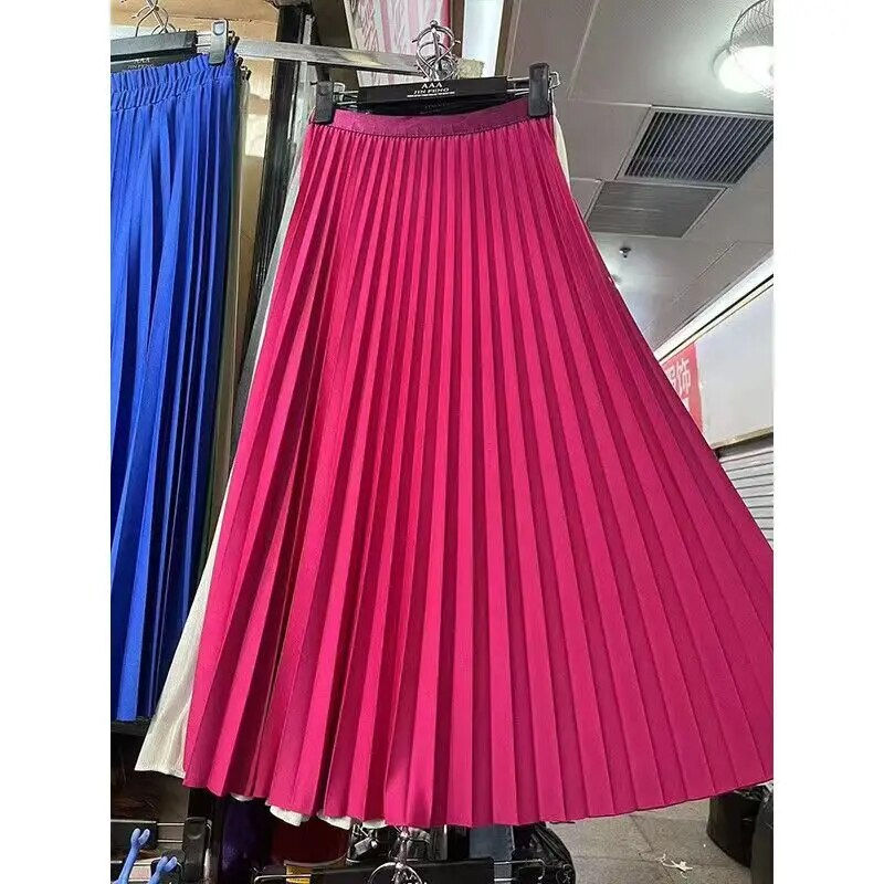 Thumbnail: 2023 Women Elegant Pleated Skirt High Waist Women Mid-long Skirt Female Ladies 