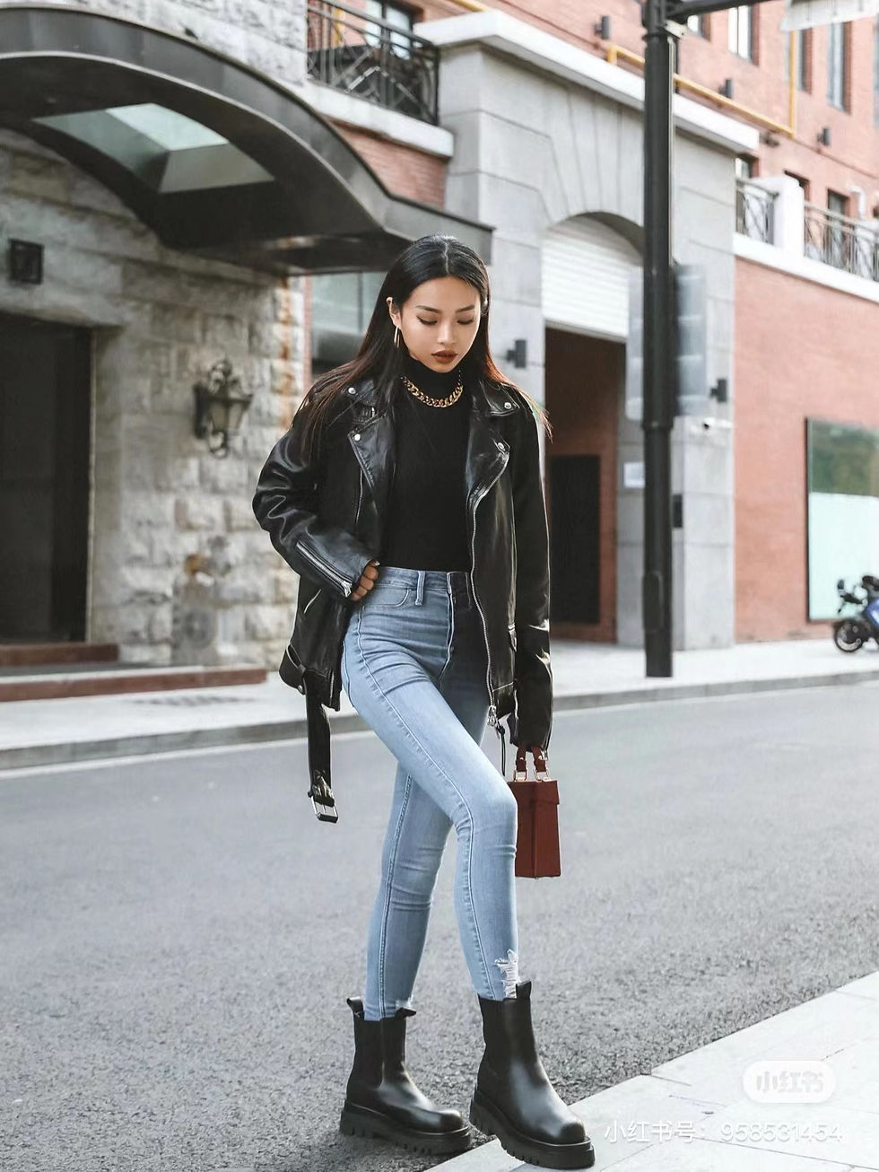 Thumbnail: RARF  New Women's motorcycle leather PU imitation leather loose jacket black ja