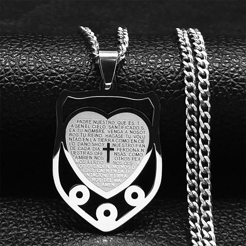 Miniatura: Heart Shape Bible Cross Necklace Women Stainless Steel Gold Color Long Chain Ne