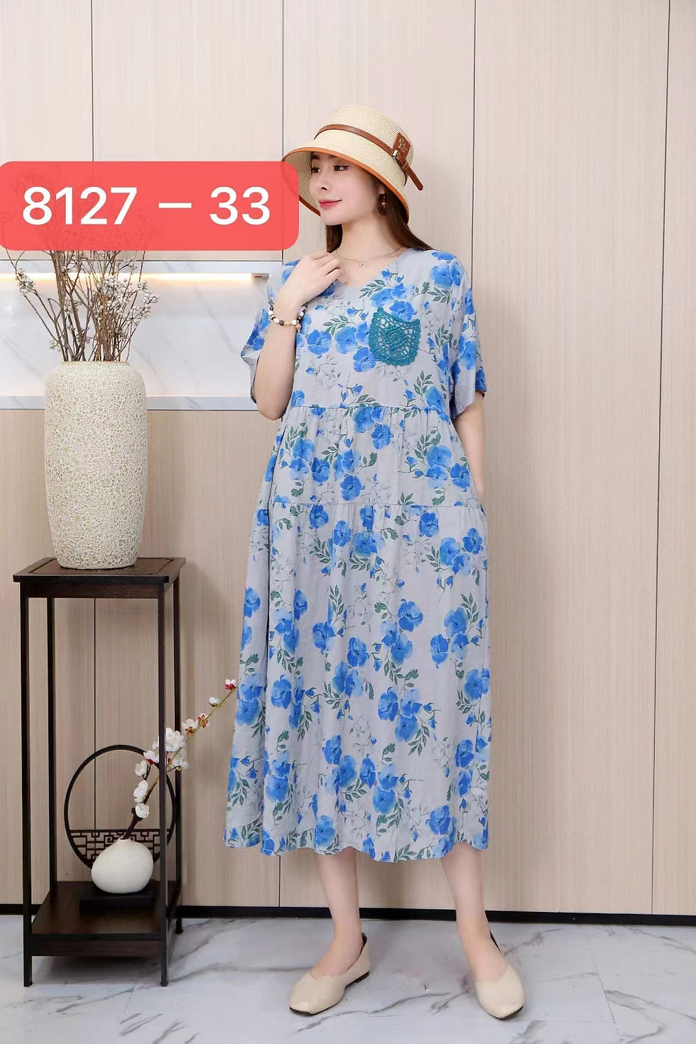 Thumbnail: Women Dress Summer 2024 Print Indian Loose Clothing Cotton Linen New in Dresses