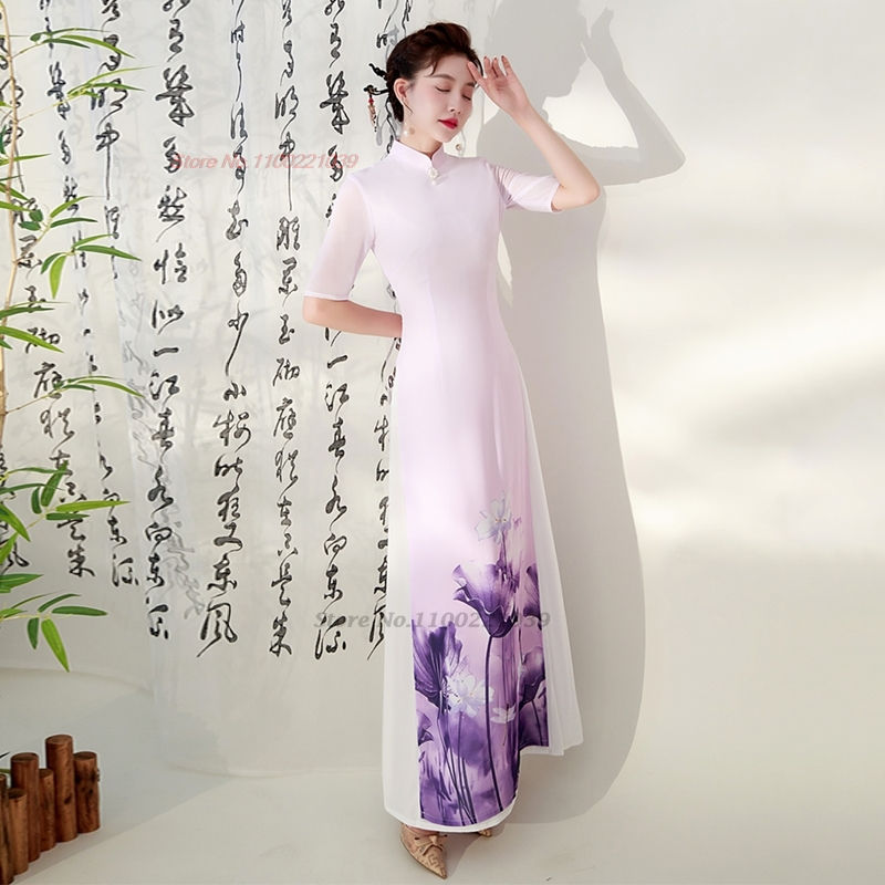 Thumbnail: 2024 vietnam aodai dress traditional chinese vintage qipao dress women flower p