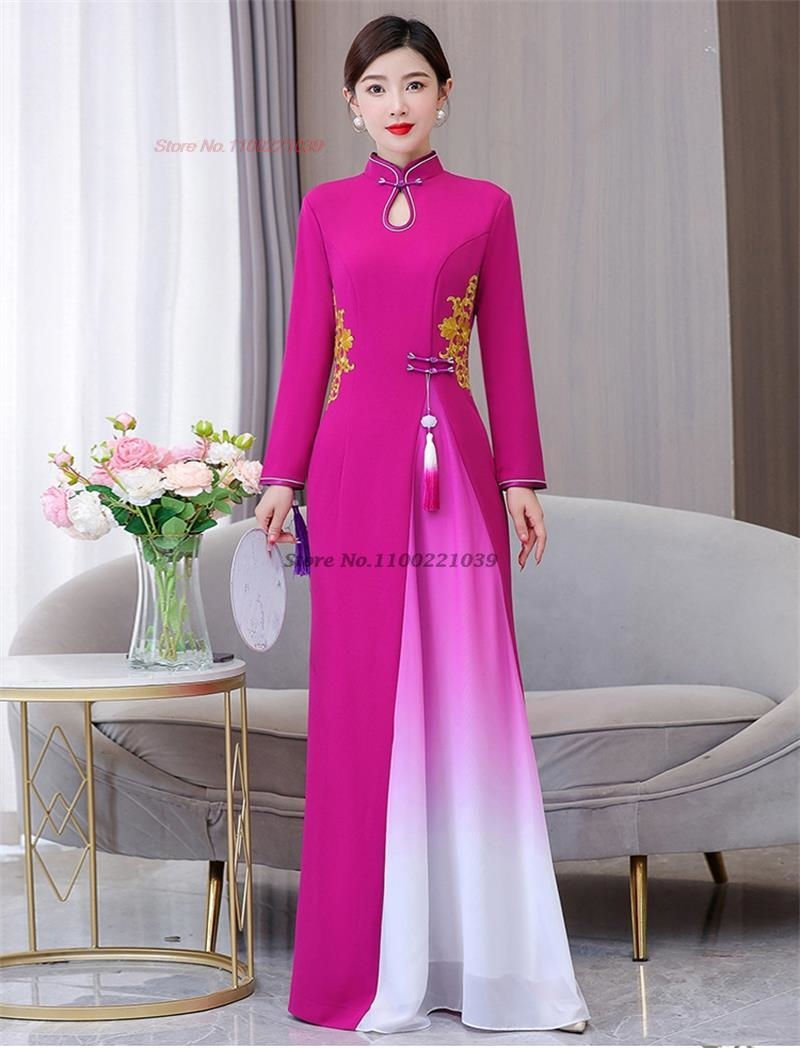 Thumbnail: 2024 vietnam traditional dress aodai chinese improved qipao national flower emb
