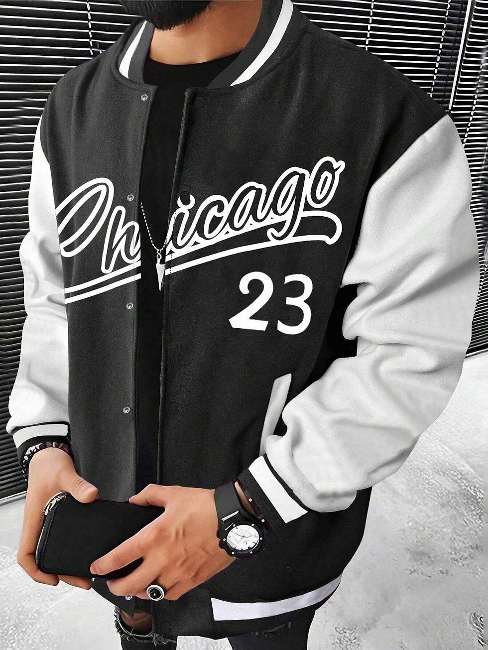 Thumbnail: Manfinity Men's Letter Print Color-block Baseball Jacket motorcycle jacket  str