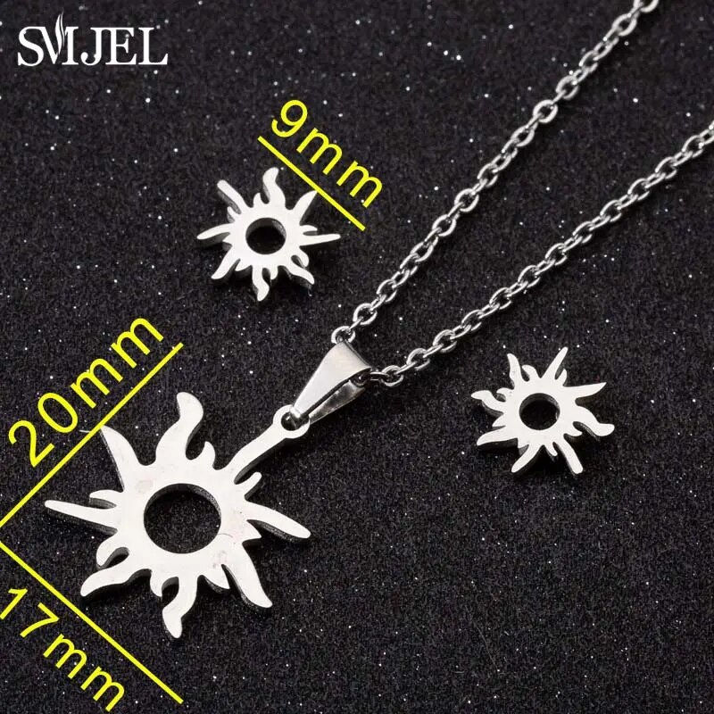 Thumbnail: Stainless Steel Necklace Set Ethnic Sun Totem Pendent Necklaces For Women Birth