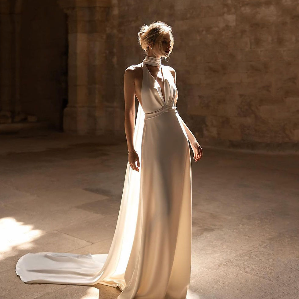Thumbnail: SoDigne Elastic Satin Bride Dresses 2024 V Neck Halter Beach Wedding Dress With