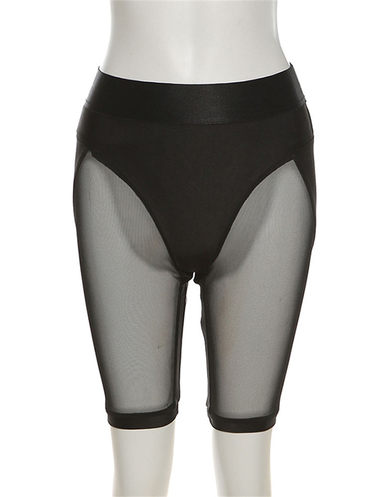 Thumbnail: Kliou See Through Mesh Shorts For Women Sexy Slim Body-Shaping High Waist Patch