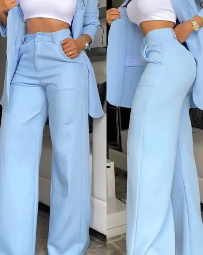 Thumbnail: Two Piece Set Women Outfit 2023 Autumn Fashion Notched Collar Long Sleeve Blaze