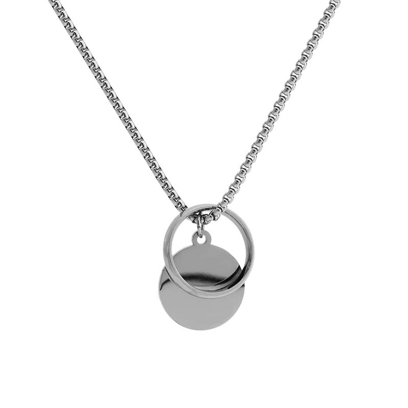 サムネイル： Stainless Steel Coin Round Hoop Pendant Necklace for Women Men Fashion Casual H