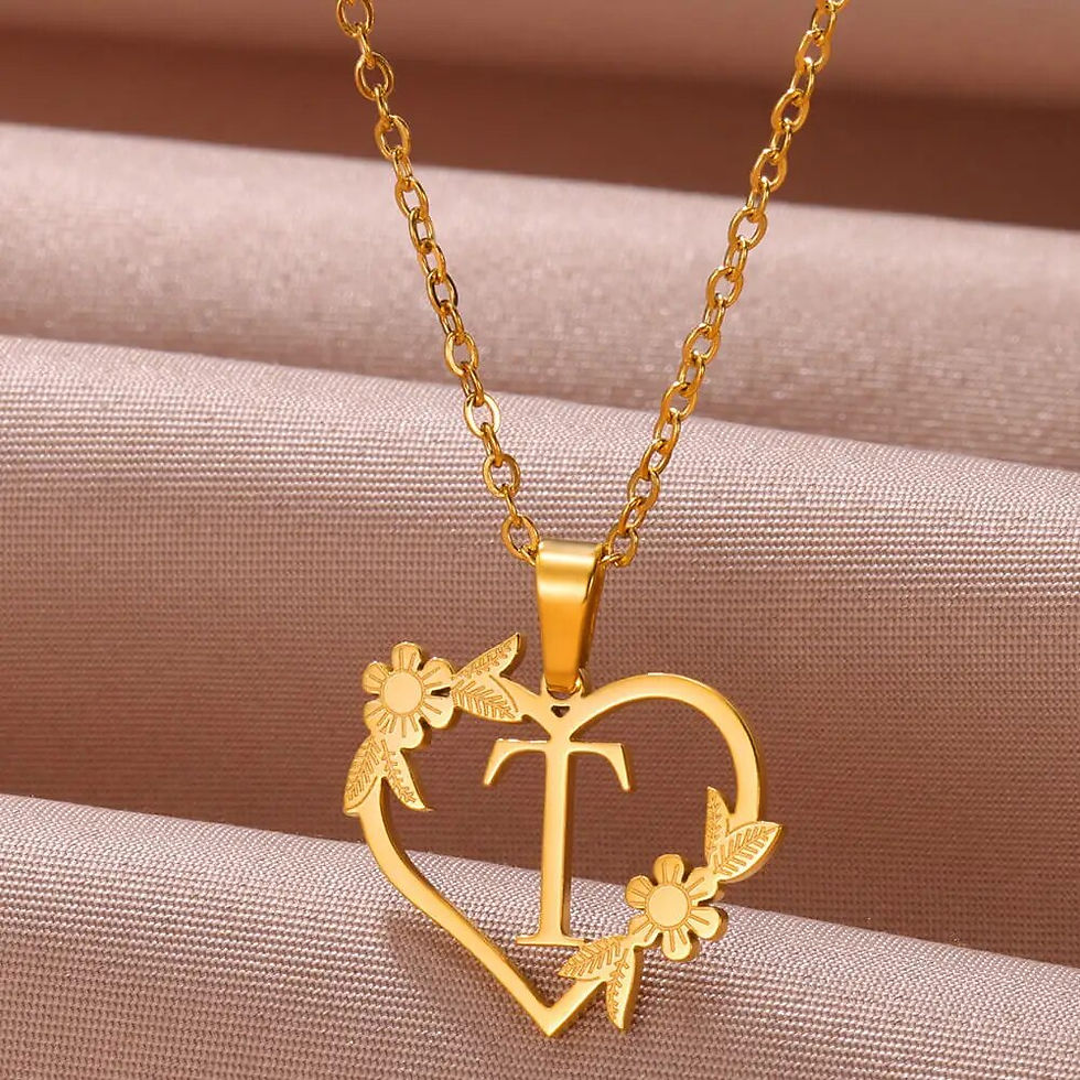 Hình thu nhỏ: Gold Color Dainty Flower Initials Necklace Women Girl Stainless Steel Heart Let