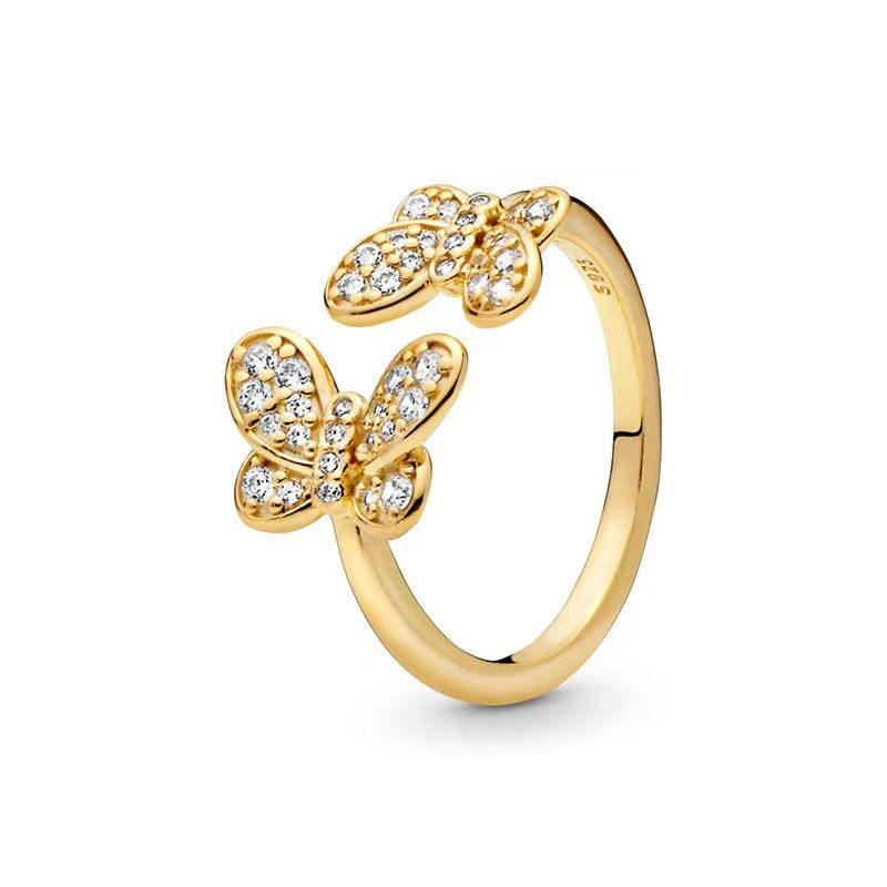 Thumbnail: 2024 New 18K Gold Plated 925 Silver Ring Zircon Sparkling Double Band Heart Fin