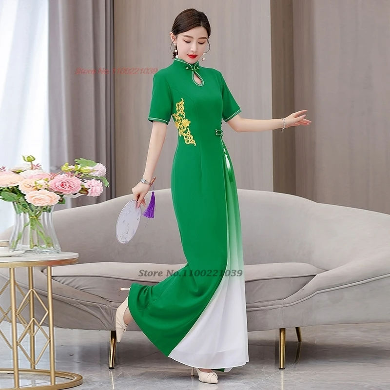 Thumbnail: 2024 vietnam aodai dress dress national flower embroidery improved dress cheong