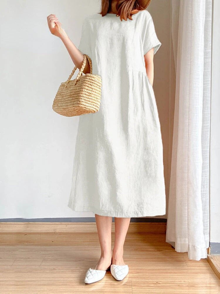 Miniatura: Summer Women Dress Casual Loose Short Sleeve A-LINE Oversize Solid Midi Dress C