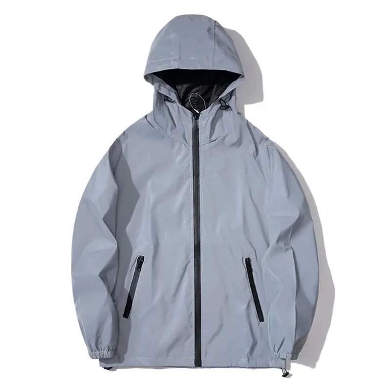 New Night Reflective Jackets Double Fabric Windbreaker Hooded Jacket Men Hip Ho