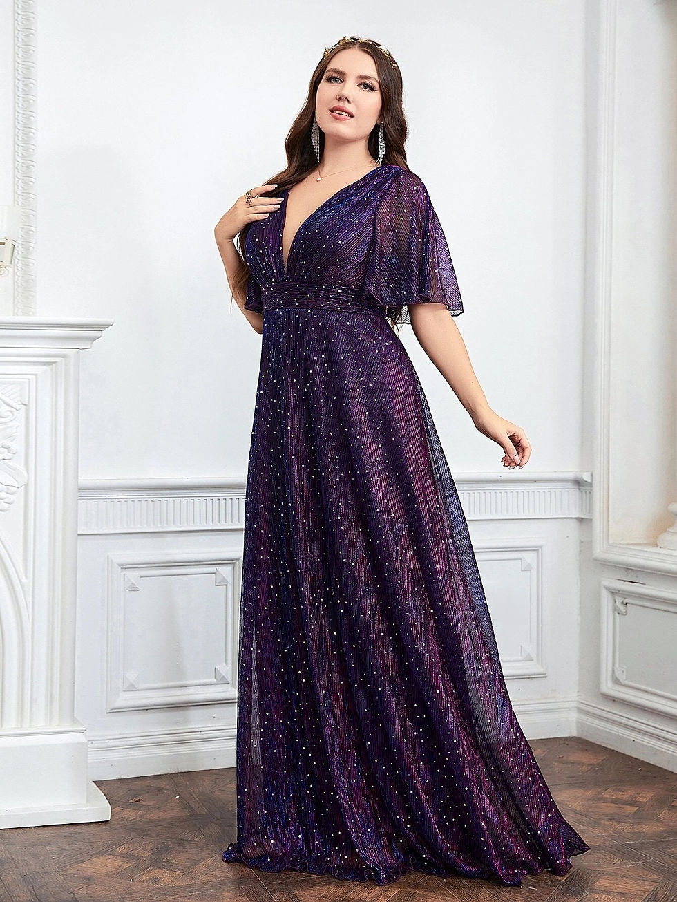 Miniatura: Wedding Bridesmaid Dresses For Plus Size Female Fashion Butterfly Sleeve Glitte