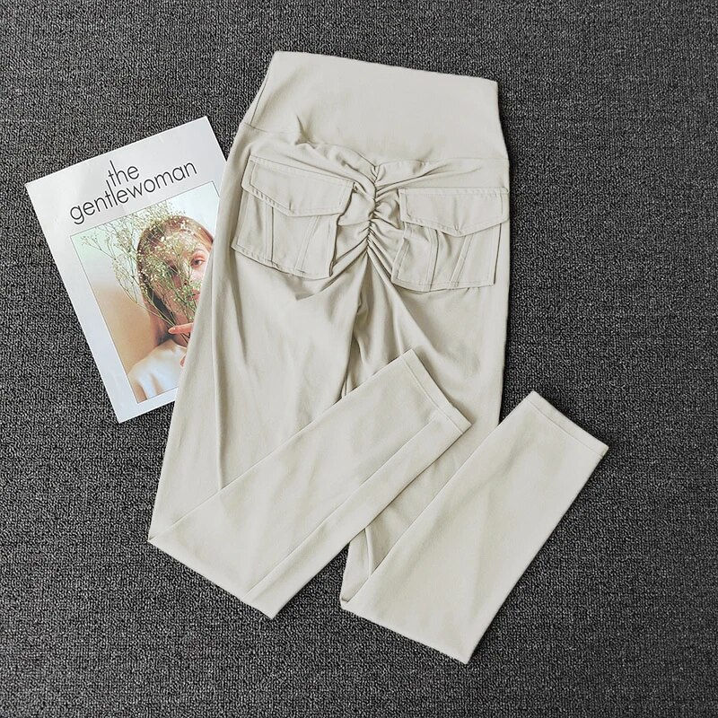 Miniatură: TRY TO BN Fitness Yoga Pants Sports Stretch Leggings Pocket Women Nude High Wai