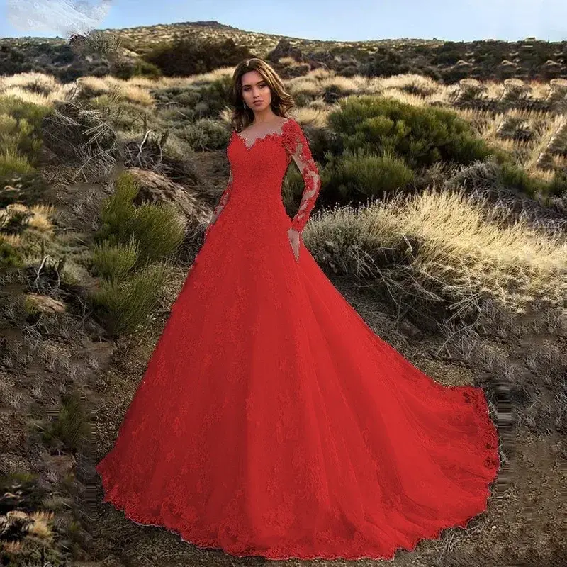 Miniatura: 2024 Elegant High Waist Wedding Dress Women Clothing Pure White Long Sleeves Wo