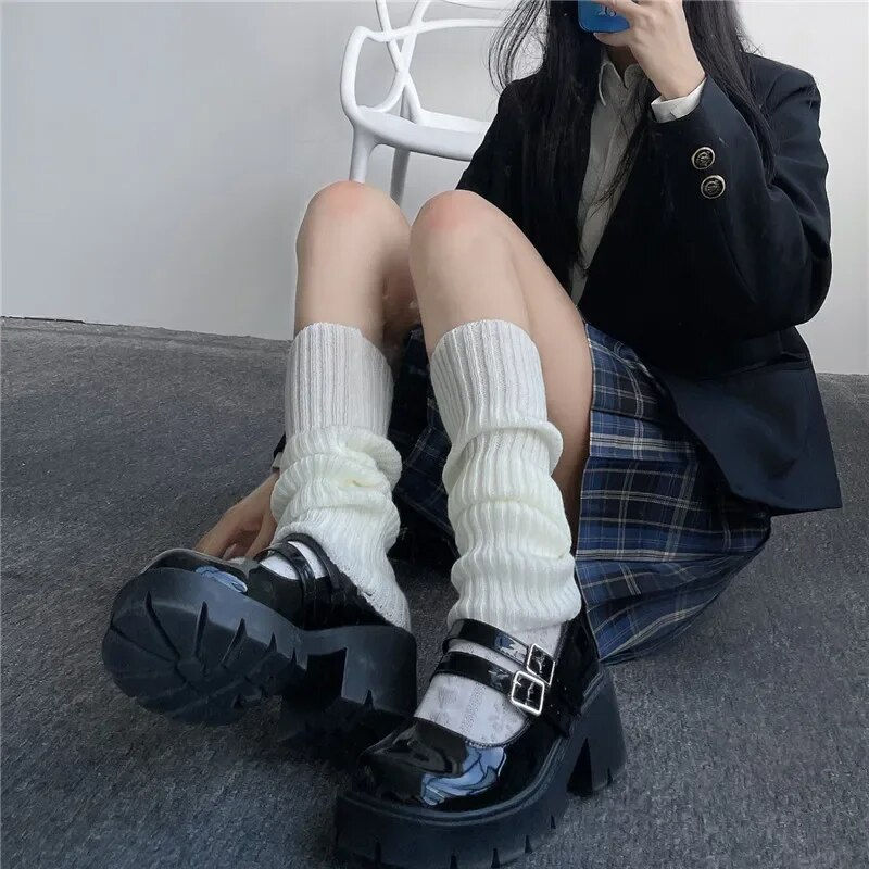 Thumbnail: Lolita Long Socks Women Leg Warmers Knitted Warm Foot Cover White Arm Warmer La