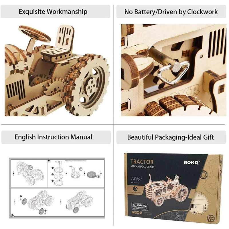 Thumbnail: Robotime ROKR Mechanical Gear Drive Tractor DIY Model Building Kit