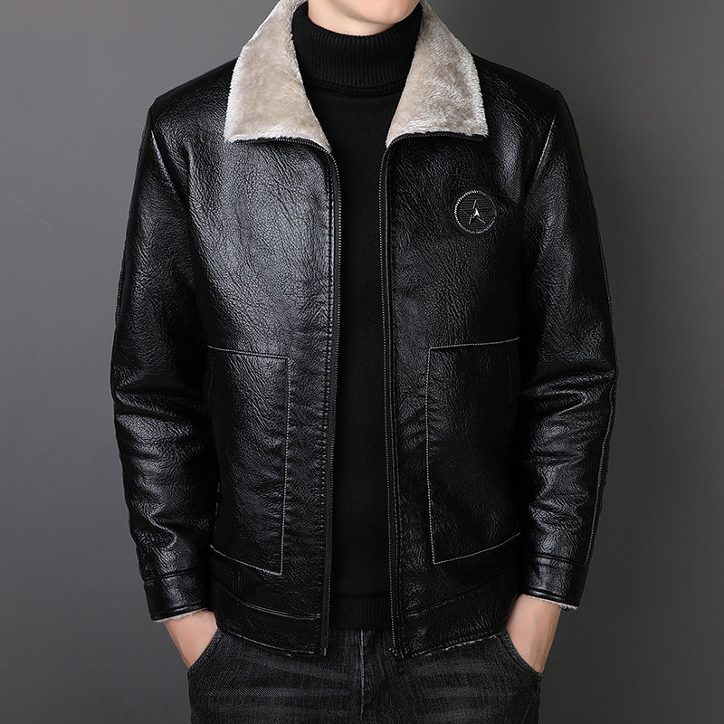 Miniature : Mens Outwear Fleece Fur Collar Windbreaker Coat Male Pu Jacket Men Thick Warm C