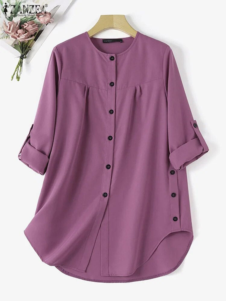 Miniatyrbilde: ZANZEA Elegant Abaya Muslim Blouse Woman Long Sleeve O-Neck Tops Casual Holiday