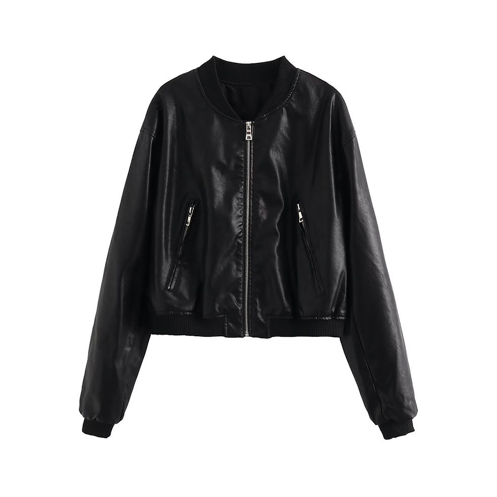 Thumbnail: Aoaiiys Bomber Jackets for Womens Coats Faux Leather PU Vintage Long Sleeves Zi