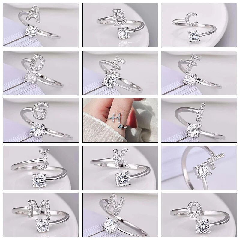 Thumbnail: 26 English Letter Open Finger Rings A-Z Initials Name Alphabet Female Creative