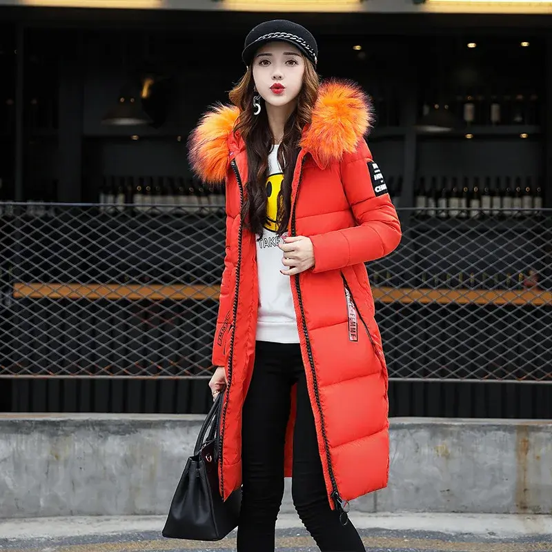 Thumbnail: 2024 Women's Down Parkas Winter Jacket Big Fur Collar Thick Slim Coat Fashion H