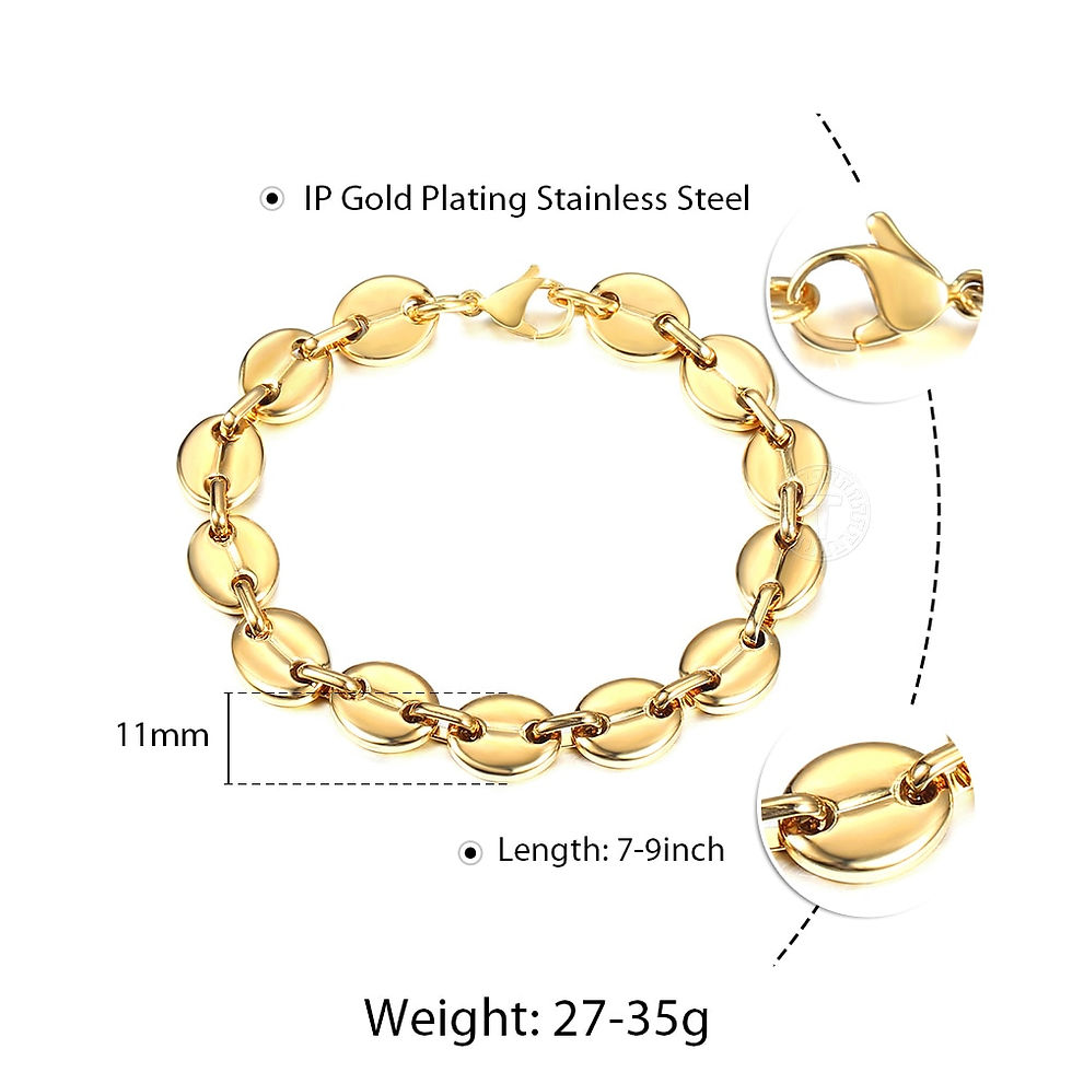 Thumbnail: Stainless Steel Coffee Beans Marina Link Chain Bracelets for Men Women Bracelet