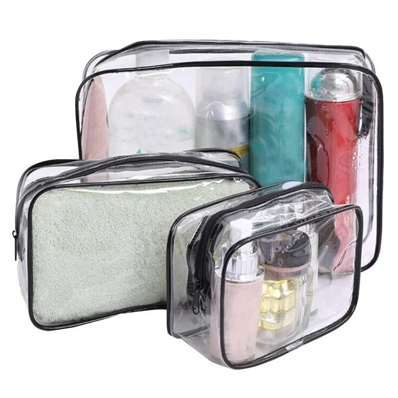 Thumbnail: Transparent Black Zipper Makeup Bag Organizer Box Women Men Travel Clear Cosmet