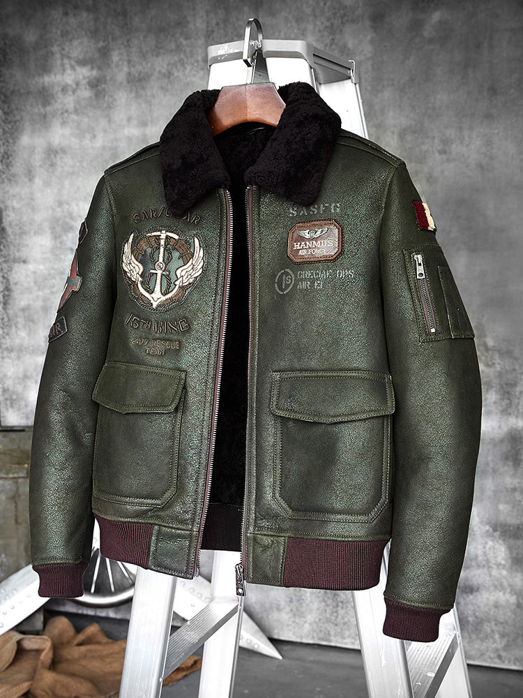 Thumbnail: Mens Shearling Coat  Pilot Jacket Mens Fur Coat B3 Sheepskin Outwear Men Aviato