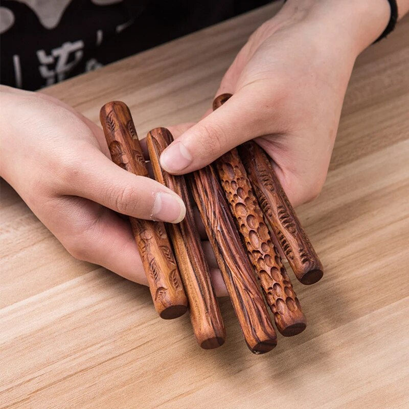 Thumbnail: Wooden Embossing Stick Pottery Tool Ceramic Wood Carving Texture Mud Roller Pre