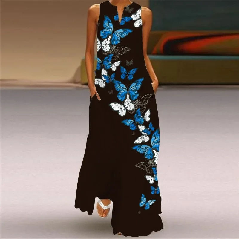 Thumbnail: 6 Colors Sleeveless Exaggerated Large Print Dress Women Casual White Vest Maxi