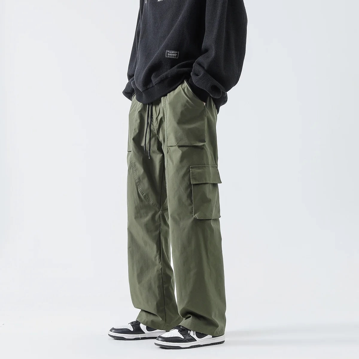 Streetwear Hip Hop Joggers Cargo Pants Men Multi-Pocket Elastic Waist Harem Tro
