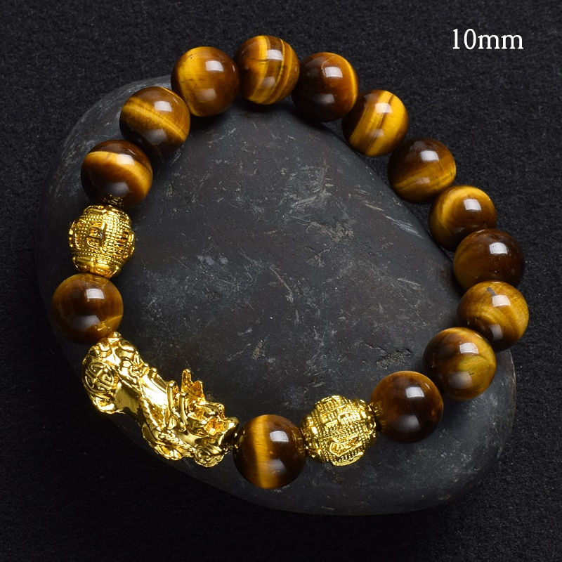 Thumbnail: Pi Xiu Tiger Eye Stone Beads Bracelet Feng Shui Yellow Power Stone Women Men El