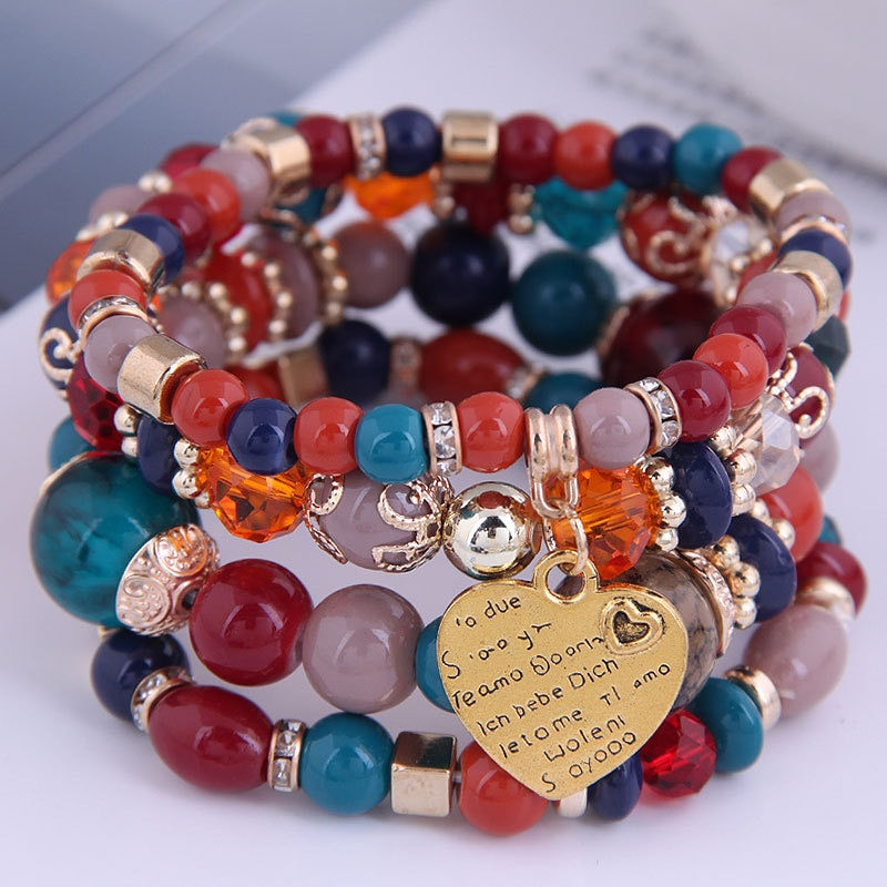 Miniatura: New 4-piece/set Bohemian Love Pendant Crystal Beaded Bracelet Retro EthnicBrace