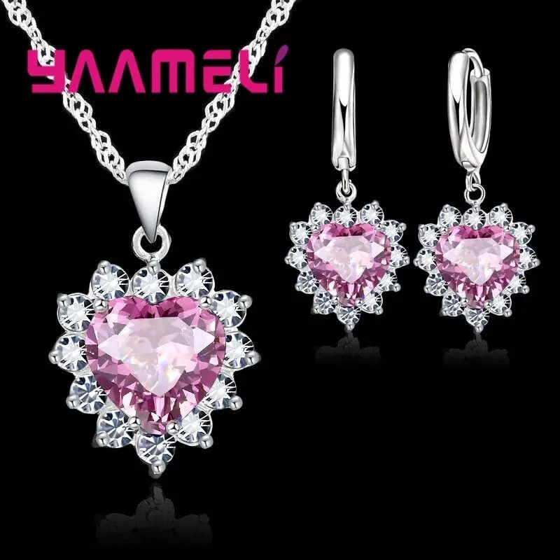 Miniatura: Trendy 925 Sterling Silver Jewelry Set for Women Heart CZ Stone Charm Pendants 