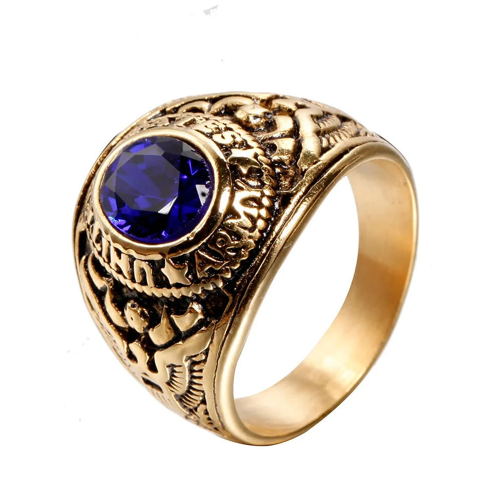Thumbnail: Gold Color U.S. Air Force Army Engrave Ring For Men Stainless Steel Blue Gem Vi