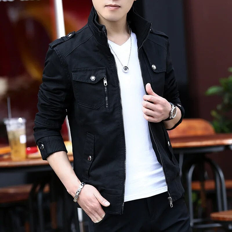 Thumbnail: Mens Cargo Jacket Fashion Army Military Jacket Man Coats Bomber Jacket Stand Ma