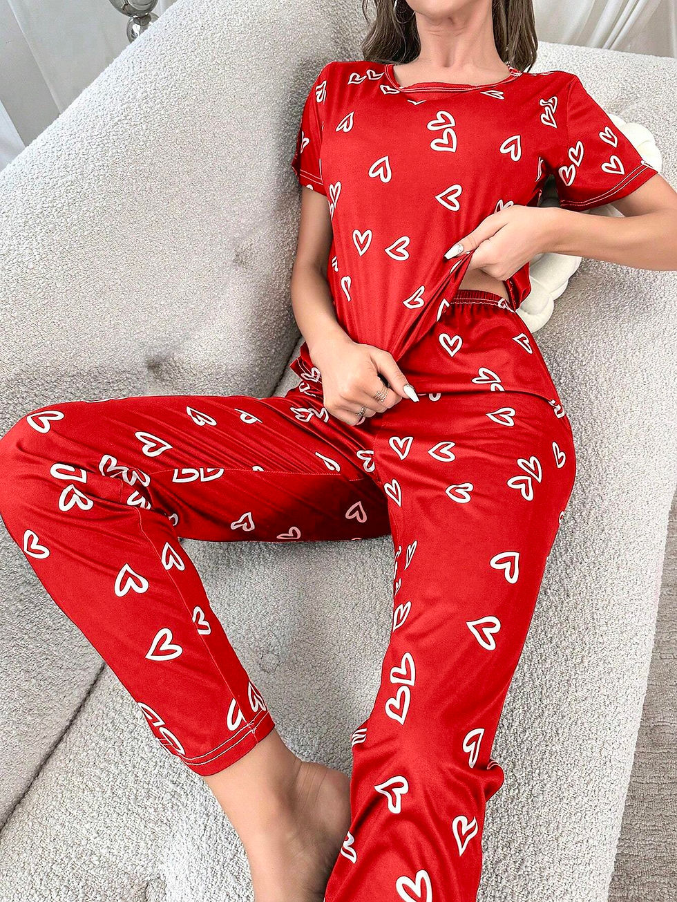 थंबनेल: Heart Print PJ Set / Pajama Set