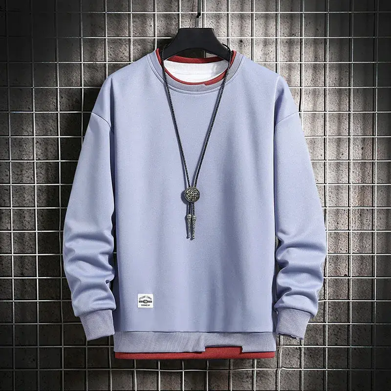 Thumbnail: Mens Casual Sweatshirts Hoodie Men Fake Two Pieces Multi Color O-Neck Fashion H