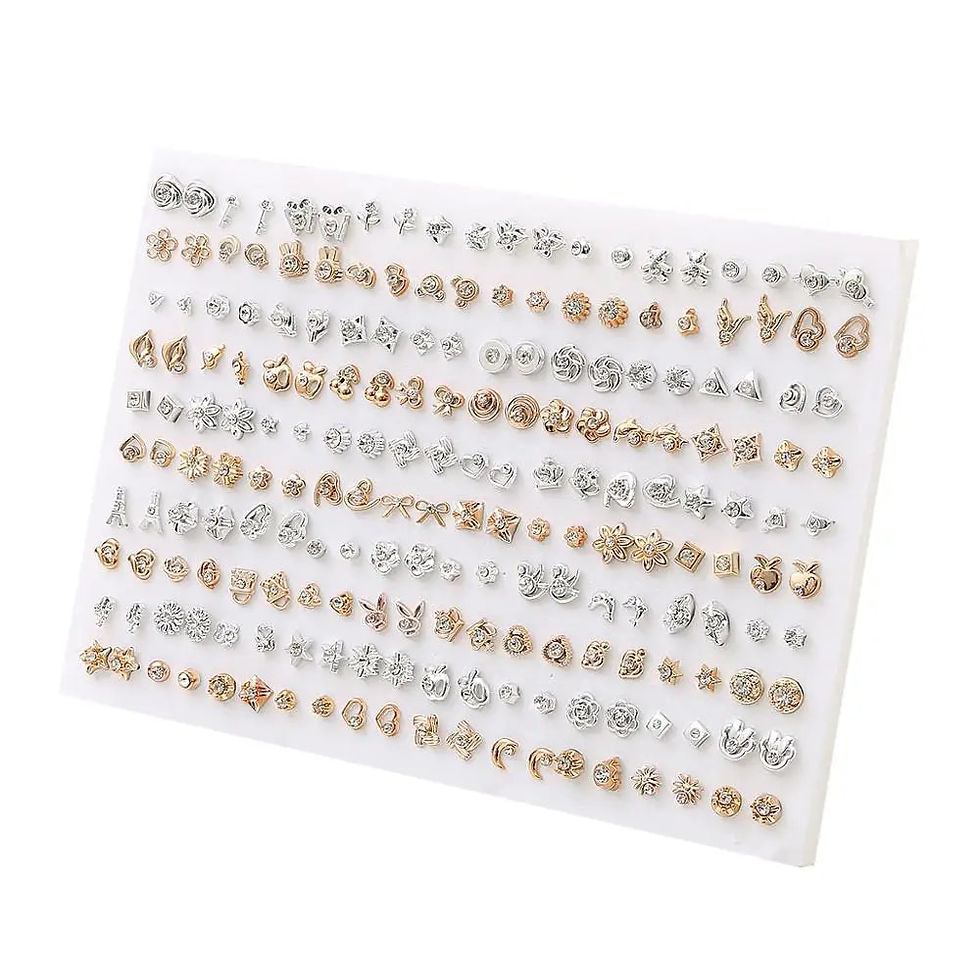 Thumbnail: 100Pair Women Acrylic Crystal Small Stud Earrings Set Girls Child Heart Star An