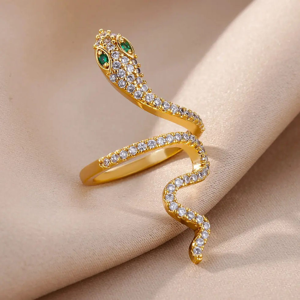 Thumbnail: Stainless Steel Snake Rings For Women Men Gold Plated Open Adjustable Zircon Ri